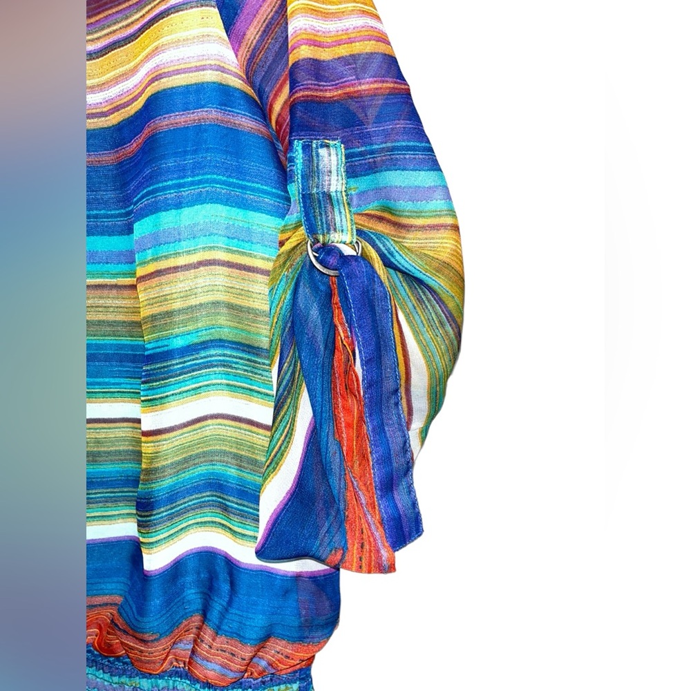 Peck & Peck Weekend Multi-color Stripe Peasant Top Size L - Picture 3 of 6